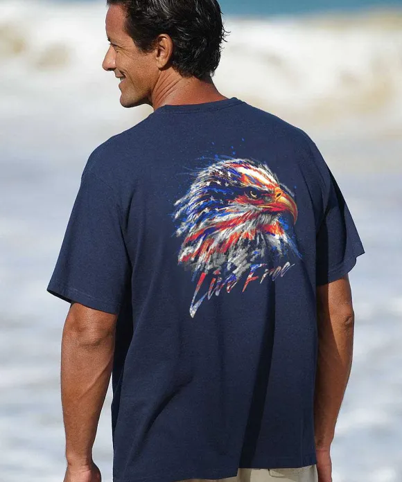 T-Shirts>Crazy Shirts Live Free - Navy Short Sleeve Crewneck T-Shirt