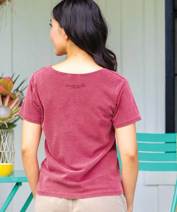 T-Shirts>Crazy Shirts Luna Sol - Paradise Red Dyed Short Sleeve Scoop Neck T-Shirt