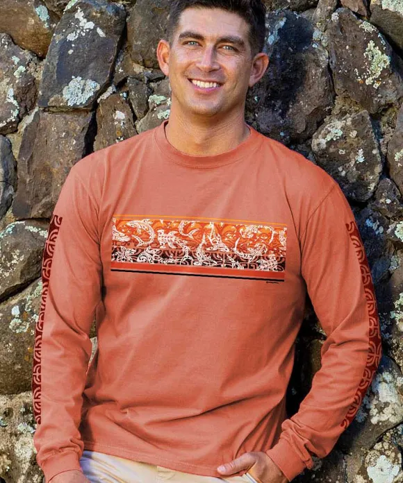 T-Shirts>Crazy Shirts Mano Hunt - Chile Dyed Long Sleeve Crewneck T-Shirt