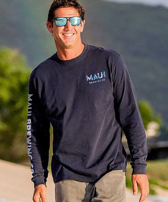 T-Shirts>Crazy Shirts Maui Brewing Co New Big Swell - Navy Long Sleeve Crewneck T-Shirt