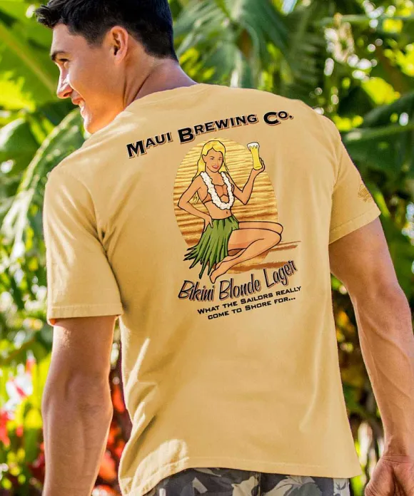 T-Shirts>Crazy Shirts Maui Brewing Co Vintage Bikini Blonde - Beer Dyed Short Sleeve Crewneck T-Shirt