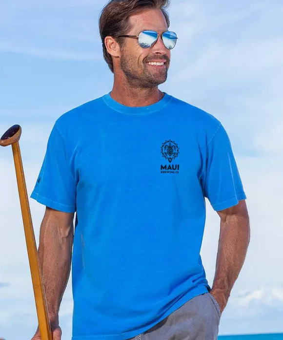 T-Shirts>Crazy Shirts Maui Brewing Co Vintage Big Swell Ipa - Blue Hawaii Dyed Short Sleeve Crewneck T-Shirt