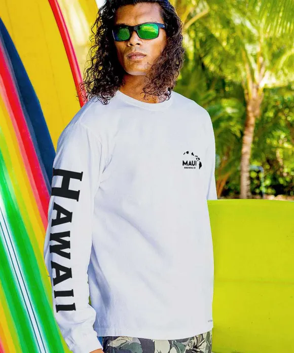 T-Shirts>Crazy Shirts Maui Brewing Co Vintage Tattoo - White Long Sleeve Crewneck T-Shirt