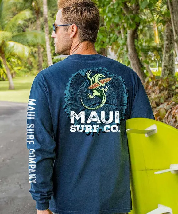 T-Shirts>Crazy Shirts Maui Surf Co. Wood Ring - Navy Long Sleeve Crewneck T-Shirt