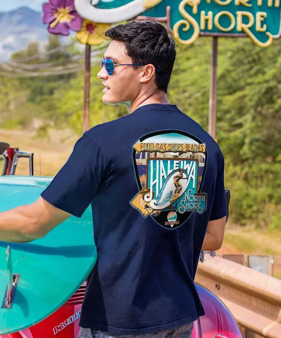 T-Shirts>Crazy Shirts North Shore Signage - Navy Short Sleeve Crewneck T-Shirt