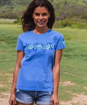 T-Shirts>Crazy Shirts Oceania Stripe - Blue Hawaii Dyed Short Sleeve Crewneck T-Shirt