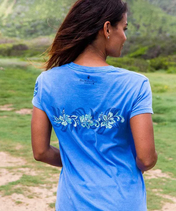 T-Shirts>Crazy Shirts Oceania Stripe - Blue Hawaii Dyed Short Sleeve Crewneck T-Shirt