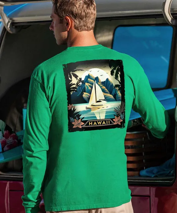 T-Shirts>Crazy Shirts Poster Of Paradise - Wintergreen Dyed Long Sleeve Crewneck T-Shirt
