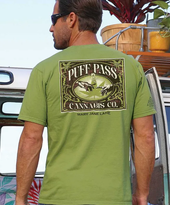T-Shirts>Crazy Shirts Puff Pass Cannabis Co. - Hemp Dyed Short Sleeve Crewneck T-Shirt