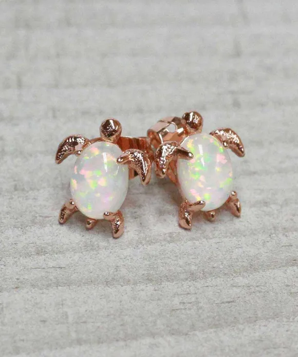 Jewelry>Crazy Shirts Pura Vida Rose Gold Opal Sea Turtle Earrings