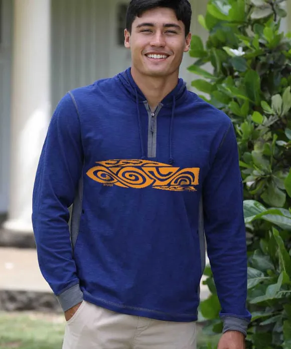 Jackets & Pullovers>Crazy Shirts Rapanui - Midnight/Gray Long Sleeve Longboard Hooded Tee