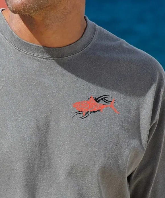 T-Shirts>Crazy Shirts Red Shark - Crater Dyed® Short Sleeve Crewneck T-Shirt