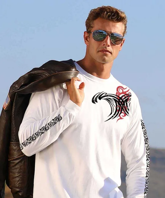 T-Shirts>Crazy Shirts Red Tide Wave - White Long Sleeve Crewneck T-Shirt