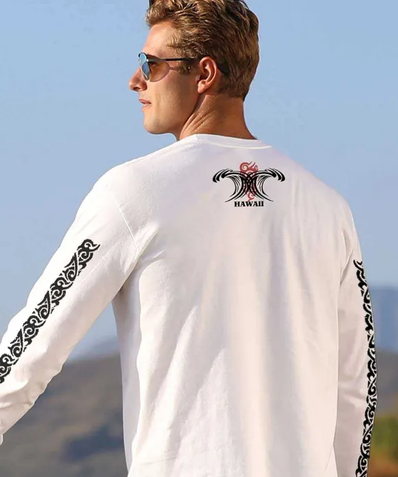 T-Shirts>Crazy Shirts Red Tide Wave - White Long Sleeve Crewneck T-Shirt