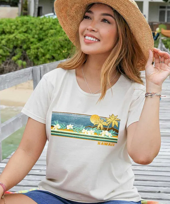 T-Shirts>Crazy Shirts Retro Island Band - Coconut Dyed Short Sleeve Scoop Neck T-Shirt