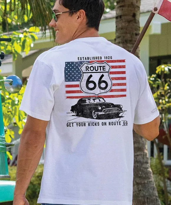 T-Shirts>Crazy Shirts Route 66 - White Short Sleeve Crewneck T-Shirt
