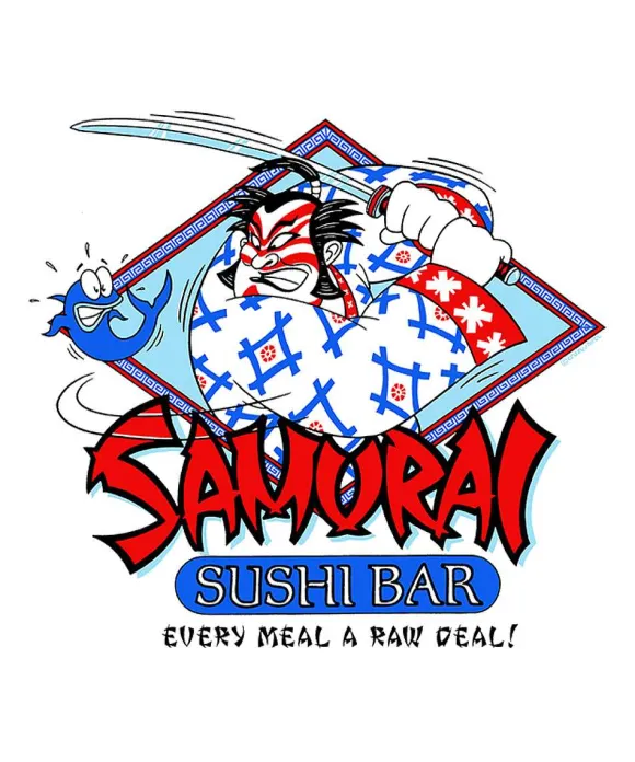 T-Shirts>Crazy Shirts Samurai Sushi Bar - White Short Sleeve Crewneck T-Shirt
