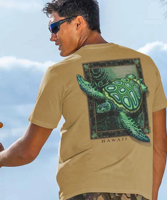 T-Shirts>Crazy Shirts Sea Turtle Mosaic - Kona Coffee Dyed Short Sleeve Crewneck T-Shirt