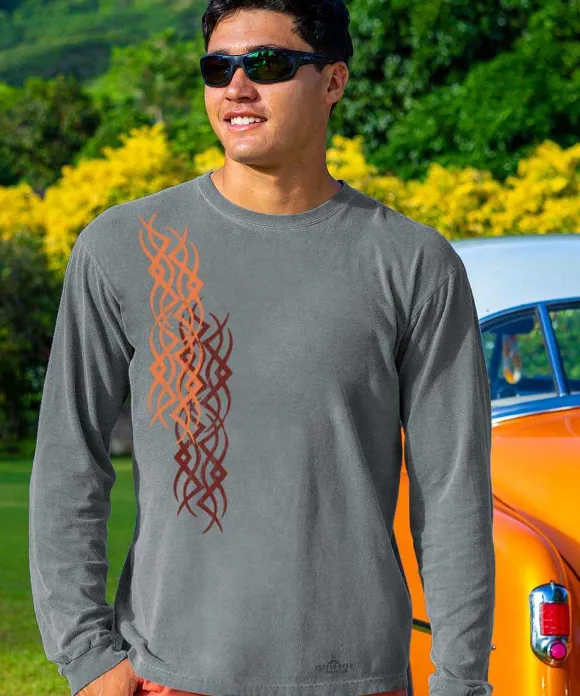 T-Shirts>Crazy Shirts Sign Of The Dragon - Crater Dyed® Long Sleeve Crewneck T-Shirt