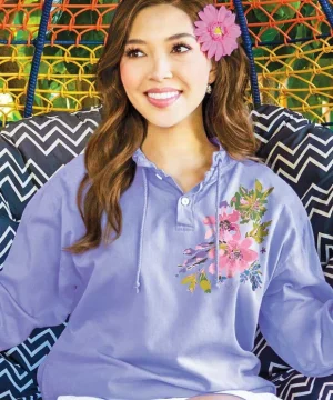 Jackets & Pullovers>Crazy Shirts Splash Of Floral - Lavender Dyed Long Sleeve Lightweight Pullover