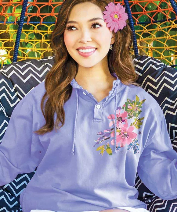 Jackets & Pullovers>Crazy Shirts Splash Of Floral - Lavender Dyed Long Sleeve Lightweight Pullover