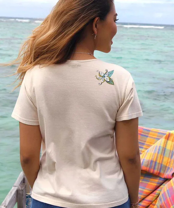 T-Shirts>Crazy Shirts Stranded Mokihana - Coconut Dyed Short Sleeve Scoop Neck T-Shirt