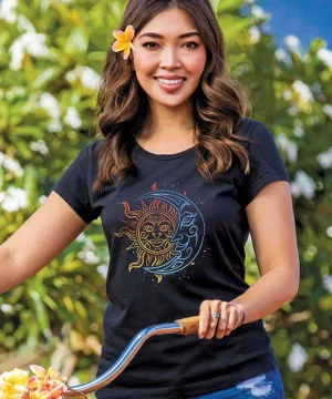 T-Shirts>Crazy Shirts Sun And Moon Dance - Jet Black Short Sleeve Pima T-Shirt