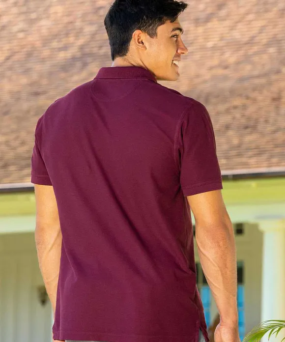 Polos>Crazy Shirts Sunset Scenic Circle - Fig Dyed Short Sleeve Oceanfront Polo Shirt