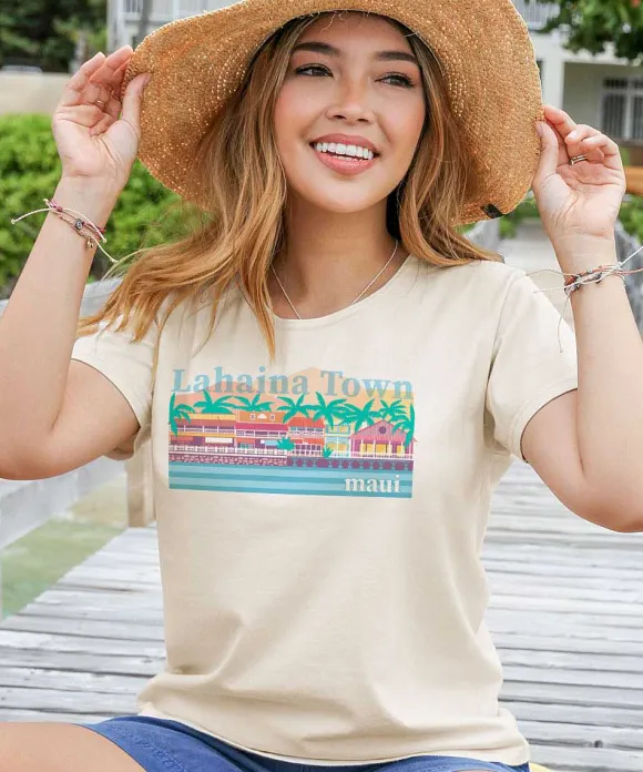 T-Shirts>Crazy Shirts Sweet Lahaina - Coconut Dyed Short Sleeve Scoop Neck T-Shirt