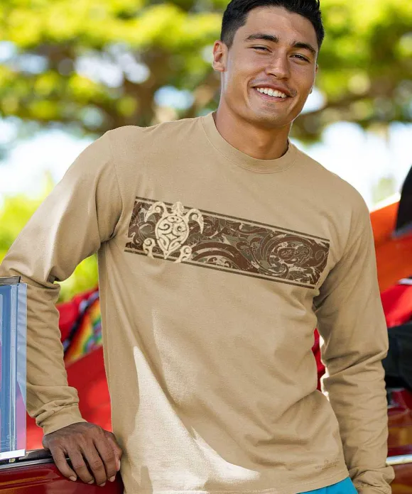 T-Shirts>Crazy Shirts Teahi Band - Kona Coffee Dyed Long Sleeve Crewneck T-Shirt