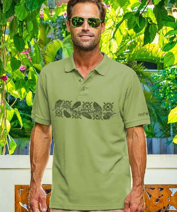 Polos>Crazy Shirts Ti Lei Band - Hemp Dyed Short Sleeve Oceanfront Polo Shirt