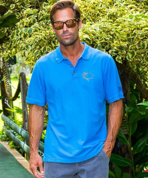 Polos>Crazy Shirts Tribal Deep Hunter - Blue Hawaii Dyed Short Sleeve Oceanfront Polo Shirt