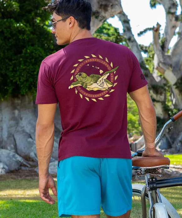 T-Shirts>Crazy Shirts Tribal Honu Circle - Fig Dyed Short Sleeve Crewneck T-Shirt