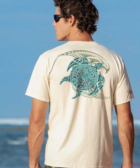 T-Shirts>Crazy Shirts Tribal Honu Nalu - Coconut Dyed Short Sleeve Crewneck T-Shirt