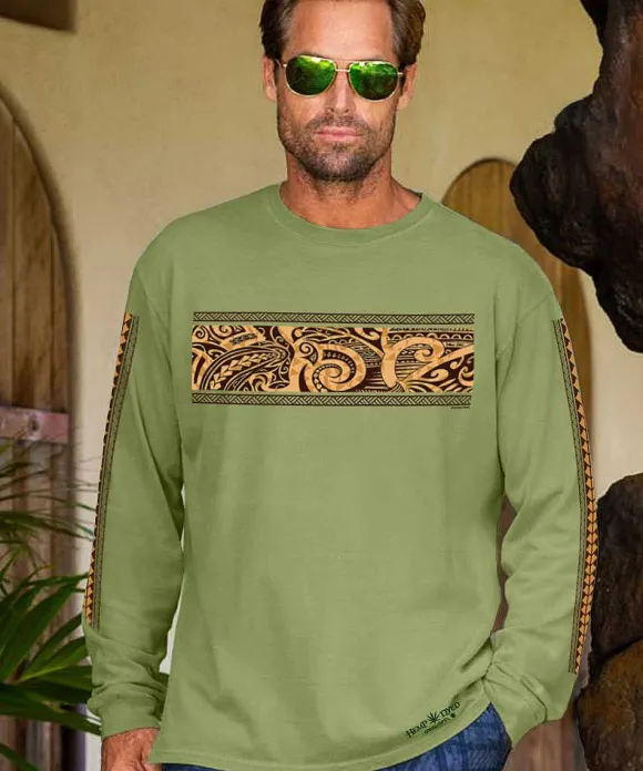 T-Shirts>Crazy Shirts Tribal Nalu Mano Band - Hemp Dyed Long Sleeve Crewneck T-Shirt