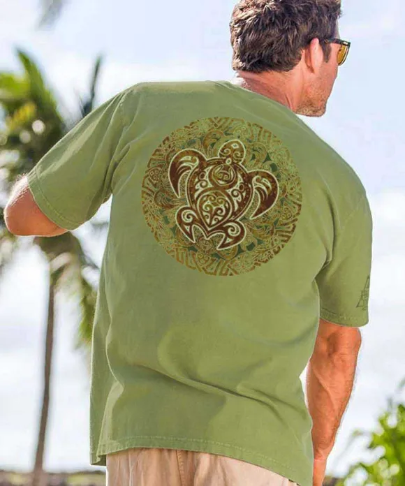 T-Shirts>Crazy Shirts Tribal Turtle - Hemp Dyed Short Sleeve Crewneck T-Shirt