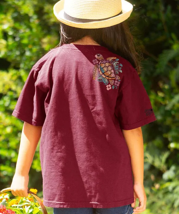 T-Shirts>Crazy Shirts Tropical Floral Turtle - Fig Dyed Short Sleeve Crewneck T-Shirt
