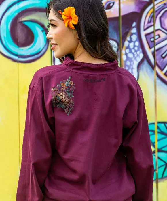 Jackets & Pullovers>Crazy Shirts Tropical Floral Turtle - Fig Dyed Long Sleeve Lightweight Pullover