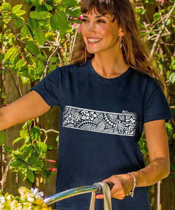T-Shirts>Crazy Shirts Tropical Tribal Band - Navy Short Sleeve Crewneck T-Shirt