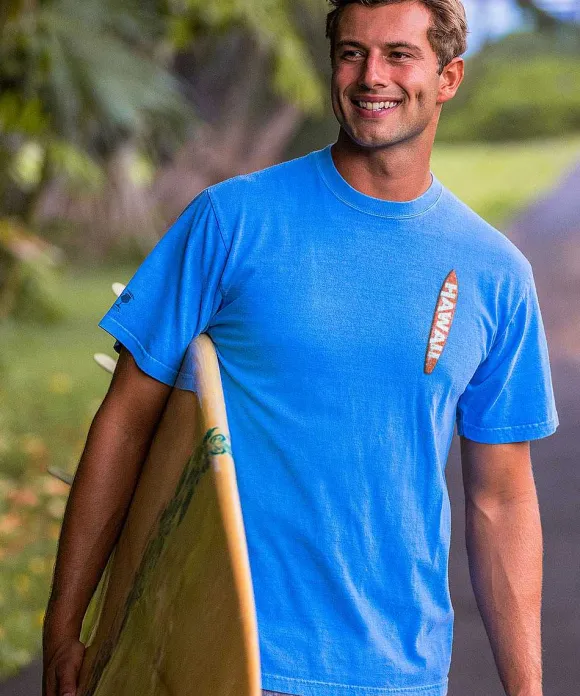 T-Shirts>Crazy Shirts Vintage Boards - Blue Hawaii Dyed Short Sleeve Crewneck T-Shirt