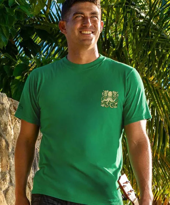 T-Shirts>Crazy Shirts Vintage Octopus - Wintergreen Dyed Short Sleeve Crewneck T-Shirt