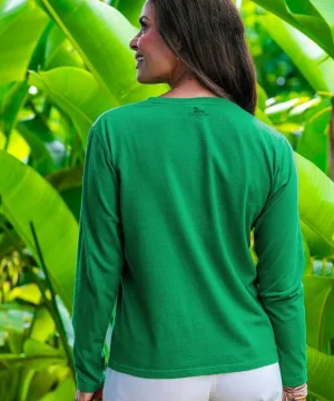 T-Shirts>Crazy Shirts Vintage Tropic Beach Scene - Wintergreen Dyed Long Sleeve Crewneck T-Shirt