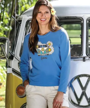 T-Shirts>Crazy Shirts Volkswagen Be Happy - Blue Hawaii Dyed Long Sleeve Crewneck T-Shirt