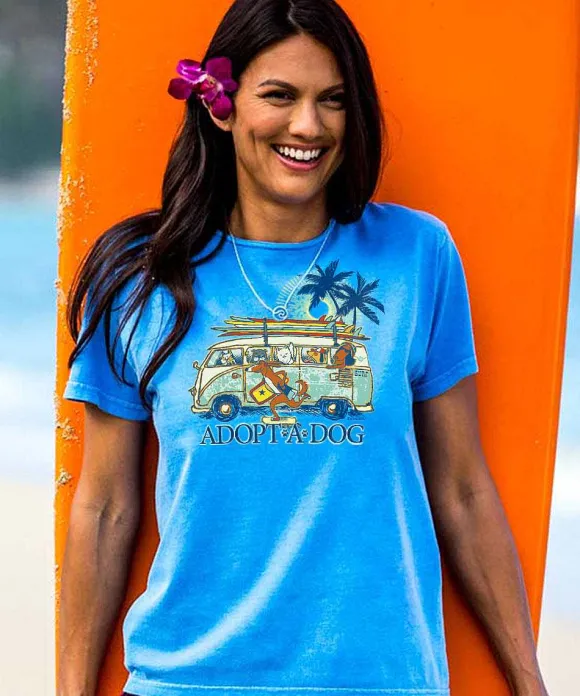 T-Shirts>Crazy Shirts Volkswagen Hawaiian Humane Society Dog Day - Blue Hawaii Dyed Short Sleeve Scoop Neck T-Shirt