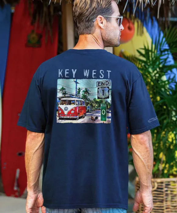 T-Shirts>Crazy Shirts Volkswagen Van Mile 0 - Navy Short Sleeve Crewneck T-Shirt