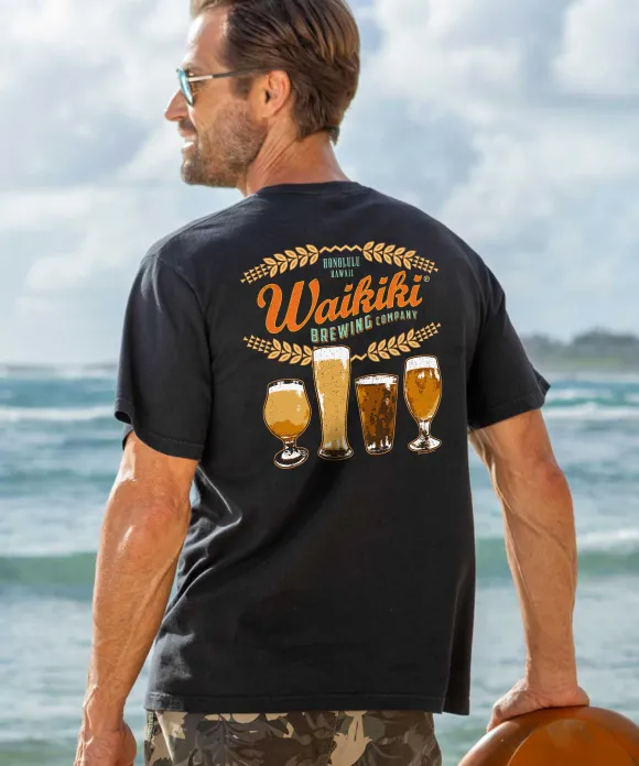 T-Shirts>Crazy Shirts Waikiki Brewing Co Beer Row - Black Short Sleeve Crewneck T-Shirt