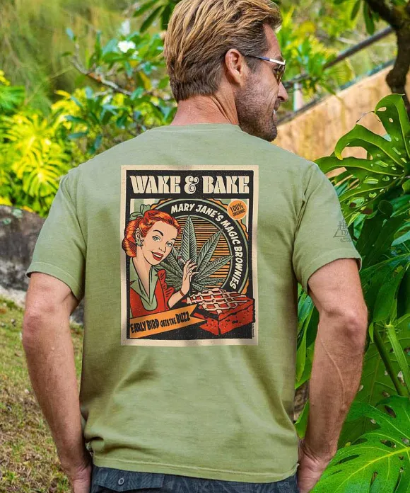 T-Shirts>Crazy Shirts Wake And Bake - Hemp Dyed Short Sleeve Crewneck T-Shirt