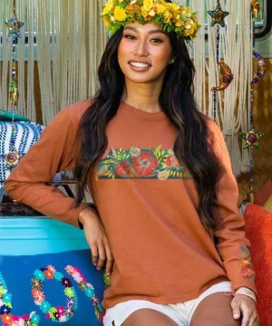 T-Shirts>Crazy Shirts Wallflower - Cinnamon Dyed Long Sleeve Crewneck T-Shirt