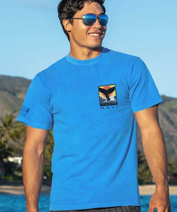 T-Shirts>Crazy Shirts Whale Fluke Block - Blue Hawaii Dyed Short Sleeve Crewneck T-Shirt