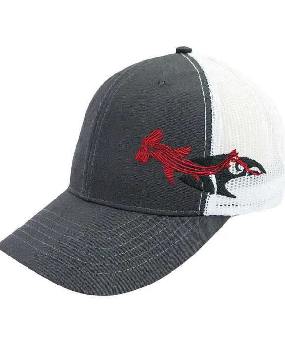 Hats>Crazy Shirts Woodcut Shark - Charcoal Trucker Hat
